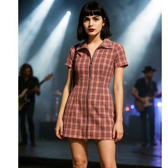 Ragged Priest Mini Dress Size Small Plaid Pink Zipper Punk Emo Indie Grunge - Picture 1 of 7
